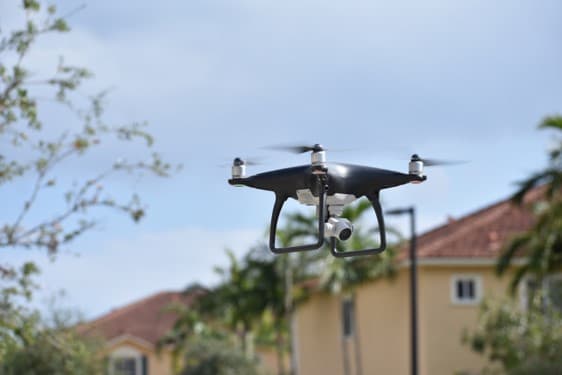Drone in flight for aerial roof and property inspection Fort Lauderdale