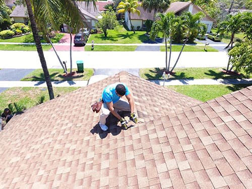Aerial drone view — roof inspection and property assessment